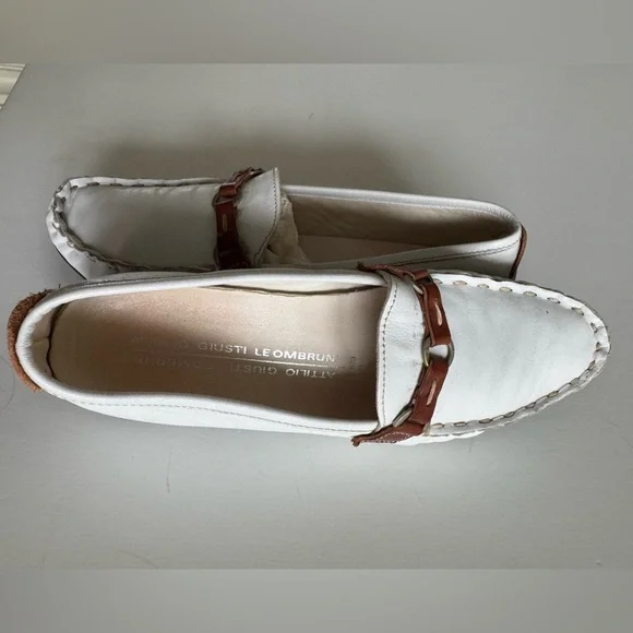 Attilio Giusti Leombruni driving shoes/moccasins, white & tan leather 36.5 NWOT - Picture 2 of 7